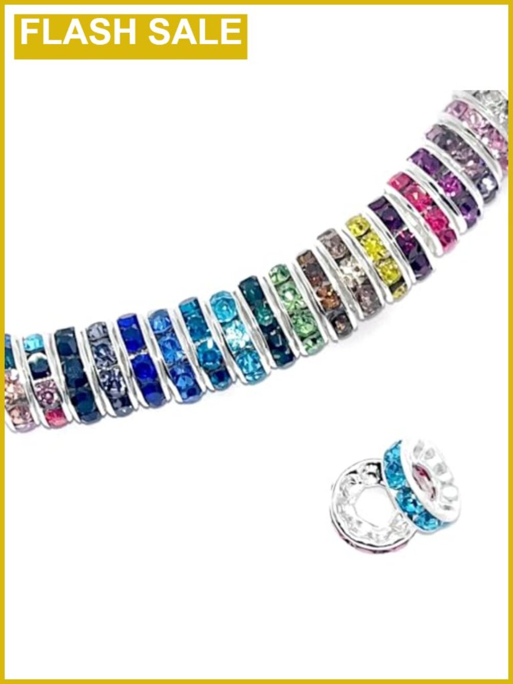 100pcs 10mm Silver Plated Czech Crystal Rondelle Spacer Beads for DIY Jewelry